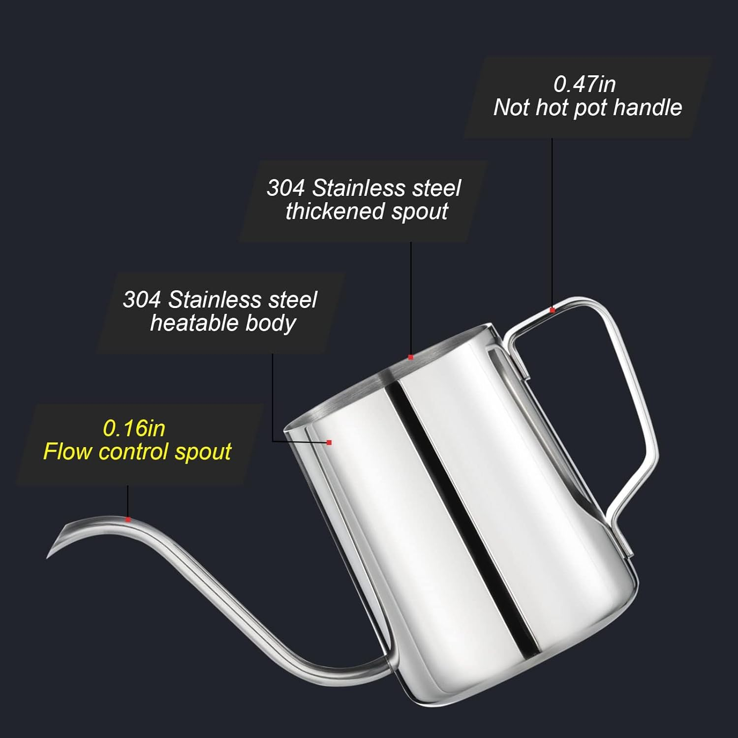PARACITY 350Ml Gooseneck Coffee Maker Long Narrow Spout Precision Flow Spout for Camping Travel Outdoor Stainless Steel - Made Of Stainless Steel image number 6