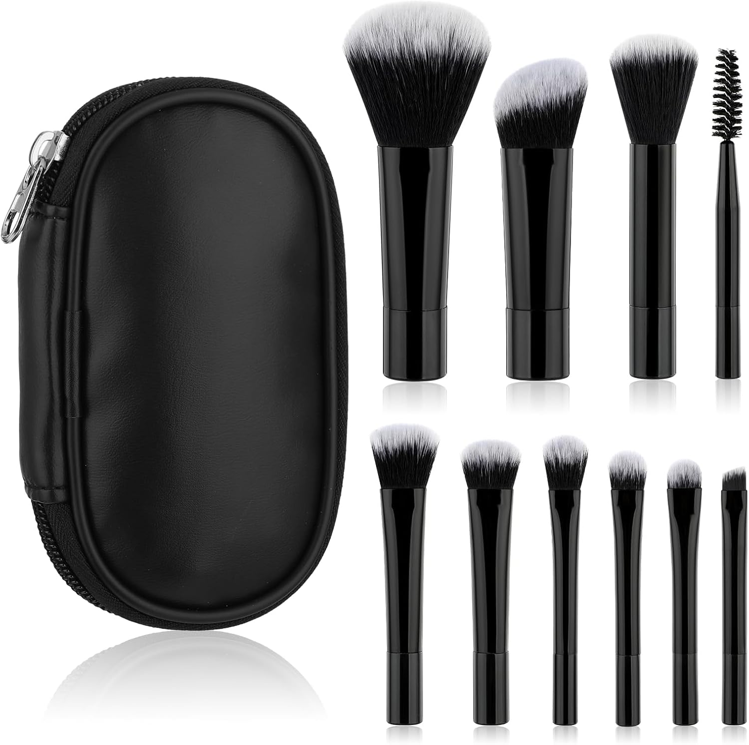 10 Pcs Travel Makeup Brush Set Mini Makeup Brushes Travel Size with Pack Portable Small Eyeshadow Eye Lipstick Foundation Brush Shadow Contour Blush Concealer (Black)