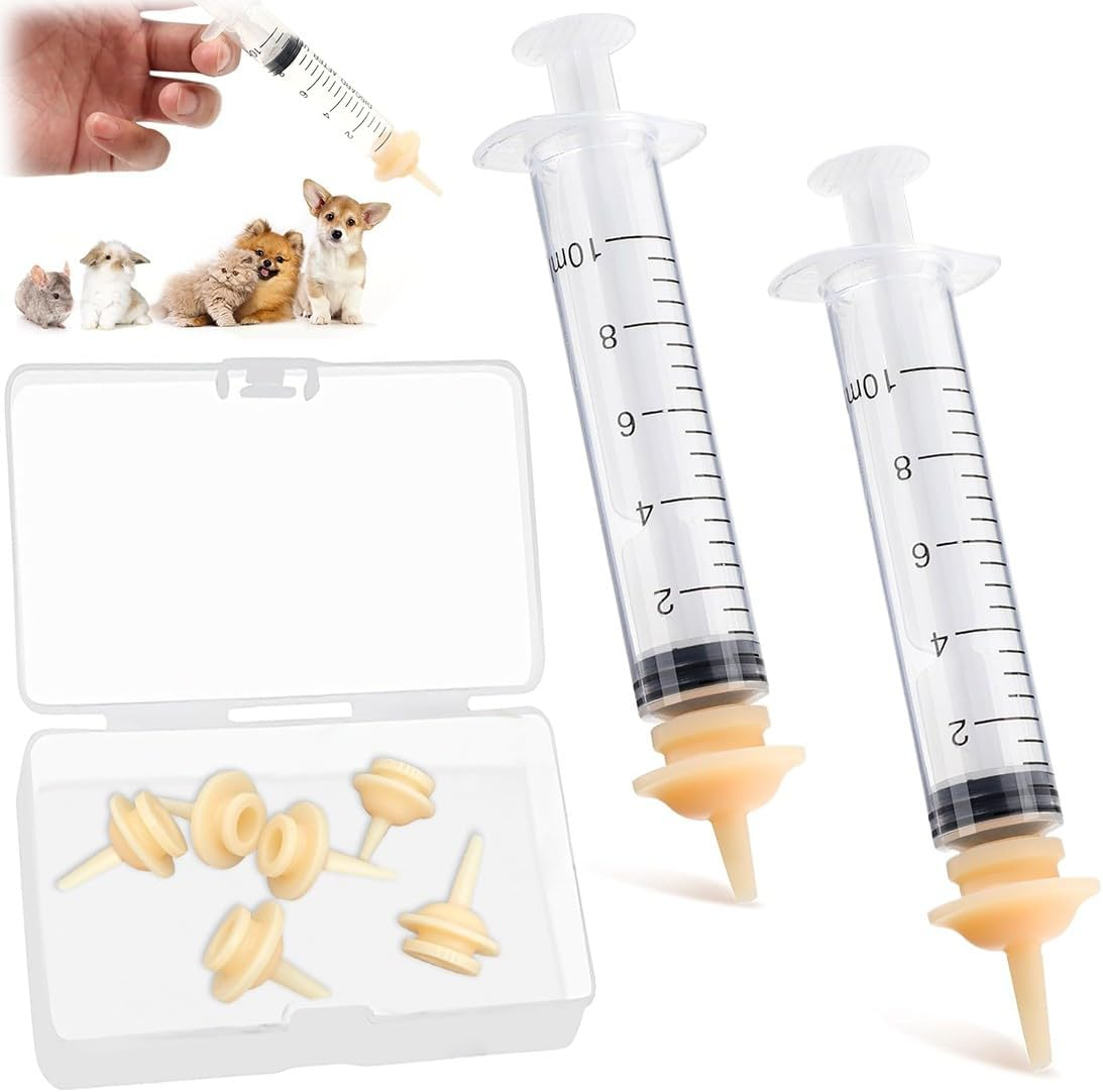 COYUN Pack of 10 Pet Feeding Silicone Nipples, Cat Milk Breeding Bottle for Puppies, Kittens, with Syringes, Plastic Syringe, Feeding Syringes Small Animals, for Puppies, Dogs, Cats or Other Pets