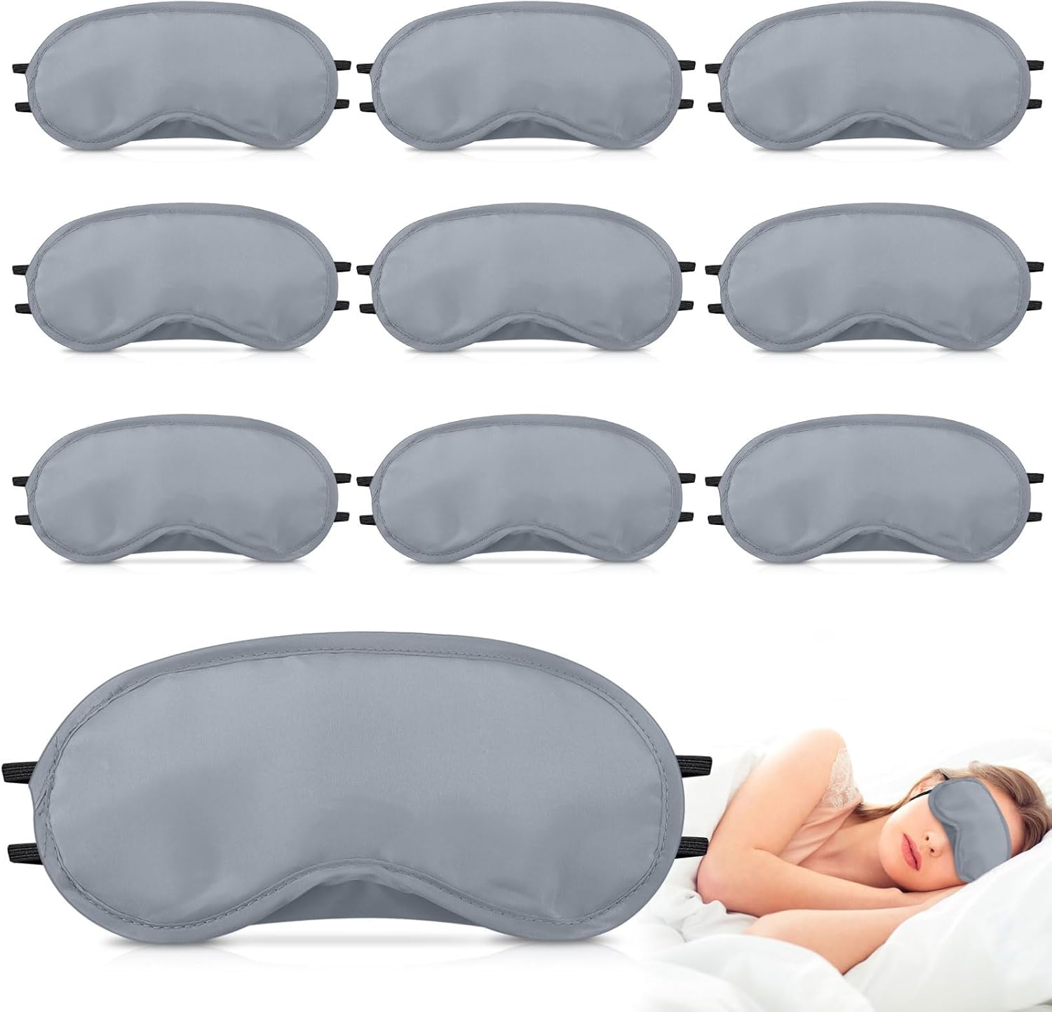 Silk Sleep Mask, 10 Pcs Eye Masks, Elastic Strap Soft Blindfold Travel Sleeping Artifact for Women, Men, Kids (Dark Gray) image number 1