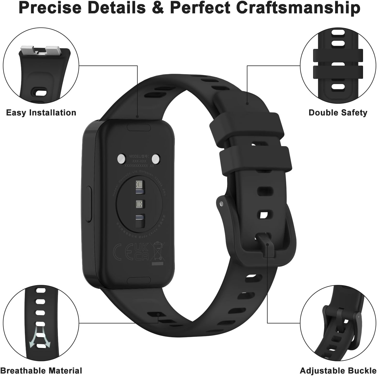 Silicone Bands for Huawei Band 10 Strap/Huawei Band 9/8 Strap Women Men, Soft Comfortable Adjustable Replacement Sport Wristband - Navy Blue image number 7