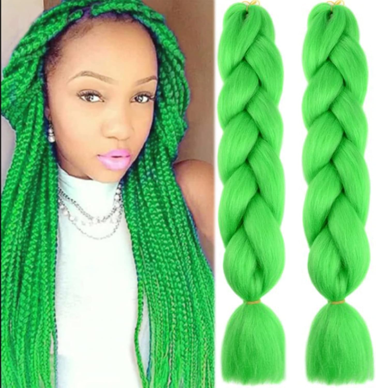 (2 Pack) 24"Ombre Jumbo Braiding Hair Extensions, MH MOIHSING High Temperature Synthetic Fiber Hair Extensions Hair Twist Braiding Pre-Stretched Extensions for Women (Green(24" Length)) image number 4