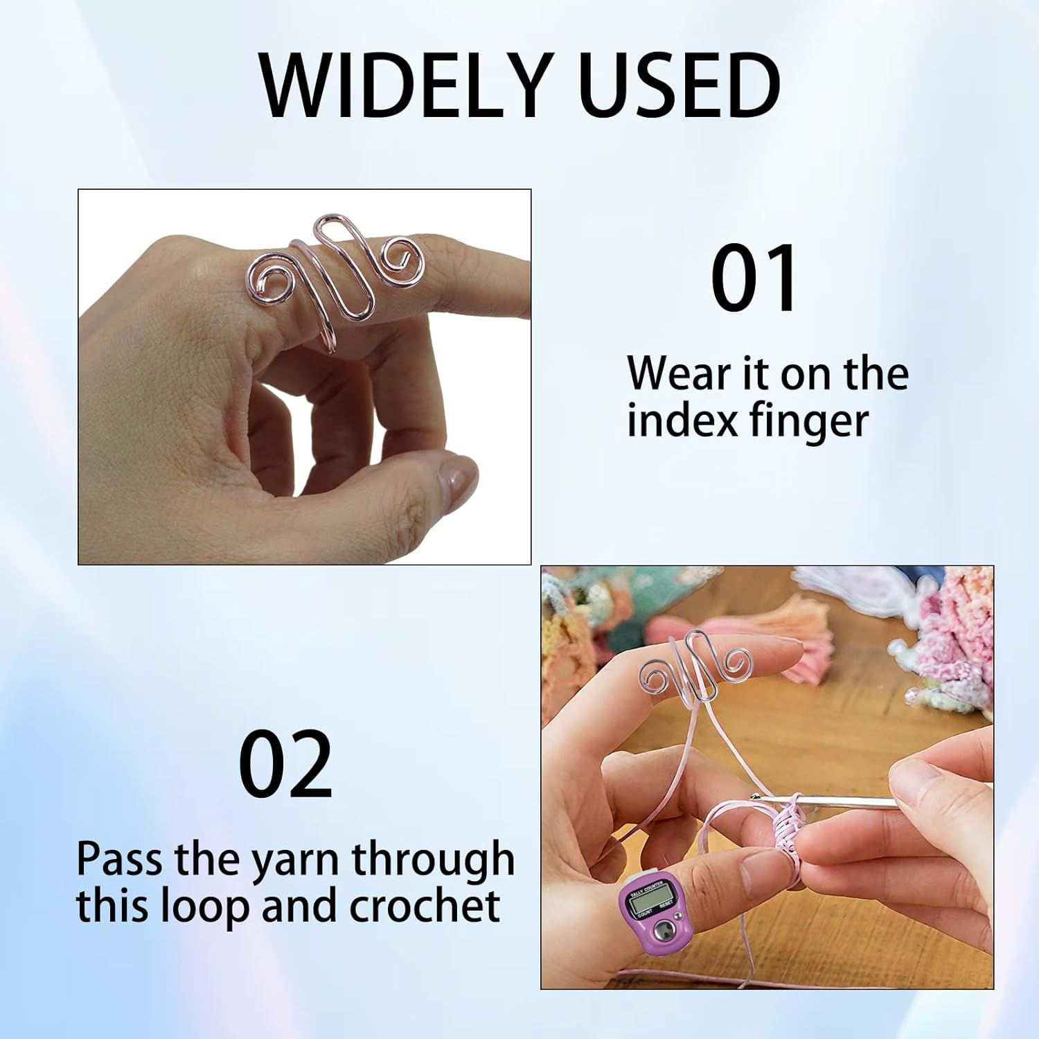 6 Pcs Electronic Finger Tally Counter Crochet Tension Rings Set, Mini LCD Digital Display Handheld Pitch Clicker, Adjustable Crochet Yarn Tension Ring for Knitting Crocheting Easy to Carry (Colors) image number 4