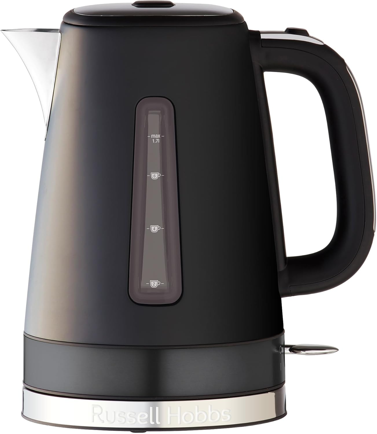 Russell Hobbs RHK92BLK, Brooklyn Kettle, 1.7L, Quiet Boil Technology, Blue Light Illumination, Swivel Base, Removable Anti-Scale Filter, Black