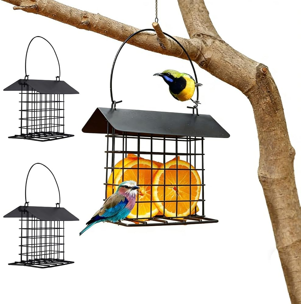 HYAVIA 2PCS Metal Suet Bird Feeder for outside &ndash; Hanging Rainproof Squirrel-Proof Cage, Holds Single Suet Cake, Attracts Finches, Tits, Robins, Ideal for Garden, Yard, Office