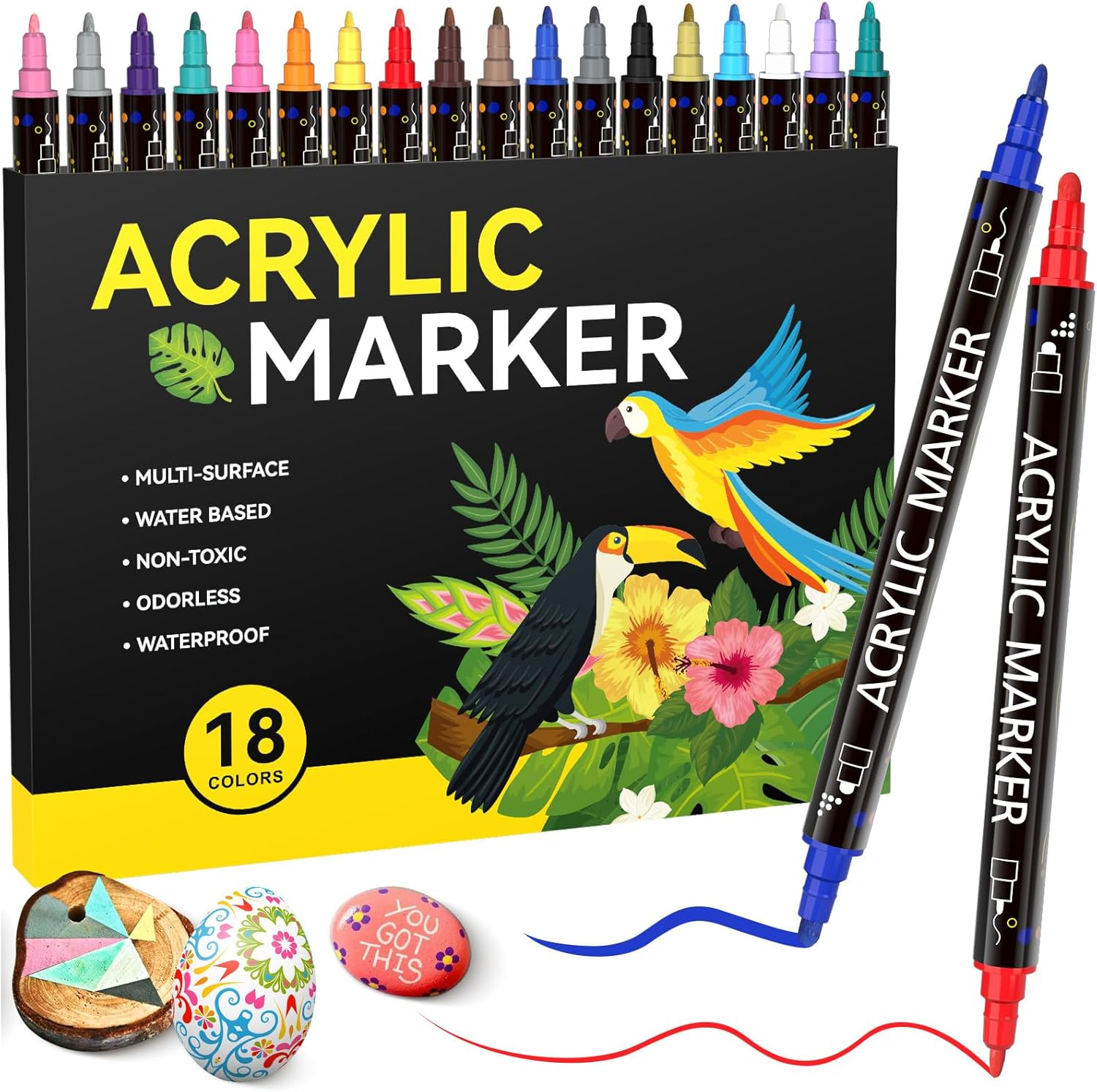 ZDY Dual Head Acrylic Pen, Suitable for Rock Painting, Wood, Glass, Stone, Metal, Ceramics, Etc., 0.5MM Fine Dot Dual Head Acrylic Paint Pen Set, Art Supplies, Acrylic Markers for DIY Card Making (18) image number 4