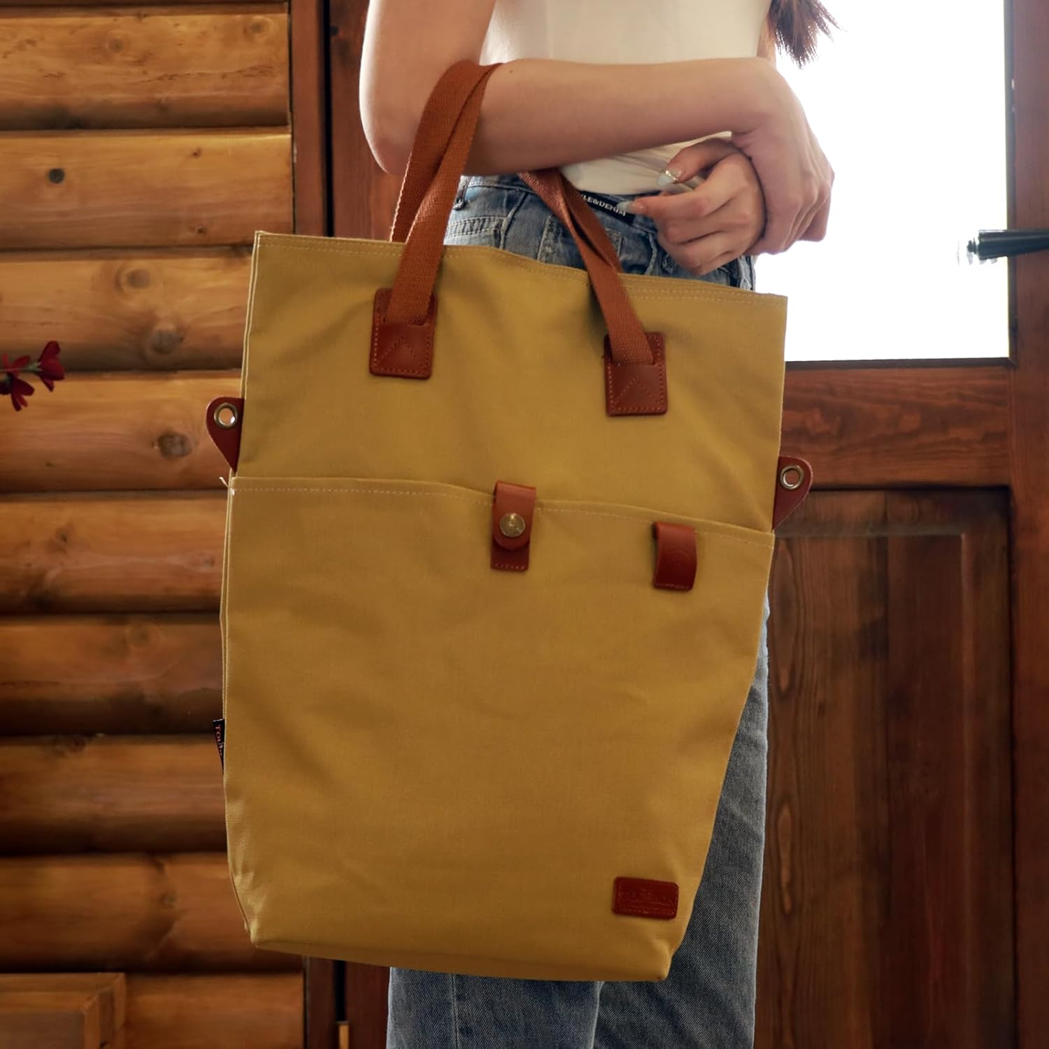 TOURBON Canvas Clip-On Quick-Release Bike Panniers Women'S Shoulder Tote Bag image number 1