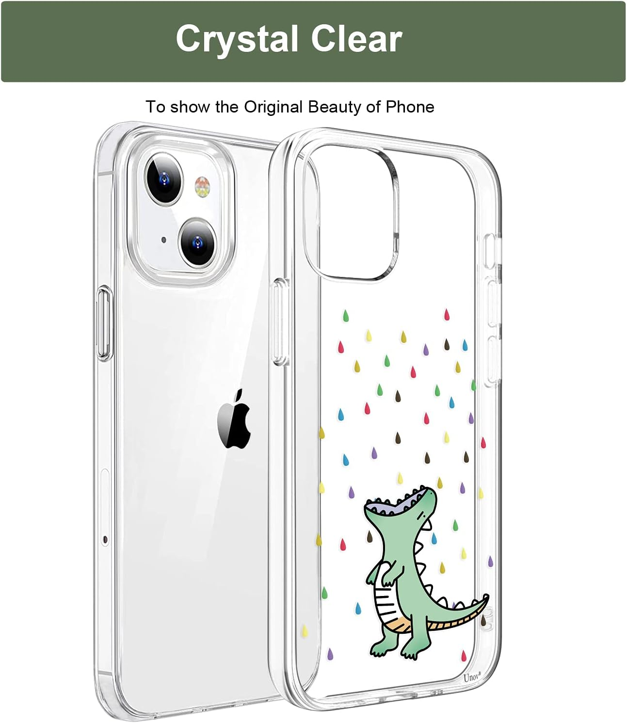 Unov Case Compatible with Iphone 13 Mini Case Clear with Design Embossed Pattern Soft TPU Bumper Slim Protective 5.4 Inch (Rainbow Dinosaur) image number 3