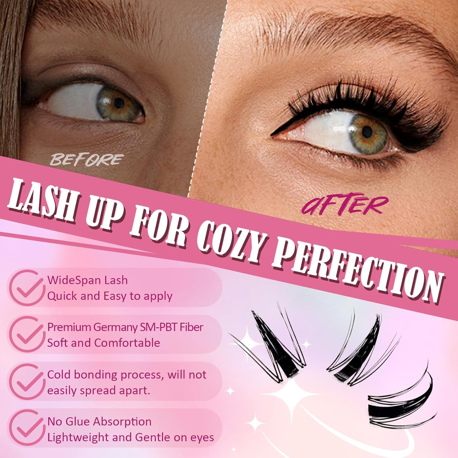 Spiky Cluster Lashes, Wispy 8-18Mm DIY Eyelash Extensions Kit, C and D Curl Pro Cluster & Individual Lashes with Bond, Remover, Applicator, Tweezers,Eyelashes Clusters Kit for Home and Party (Black-Mangga) - Black-Mix image number 7