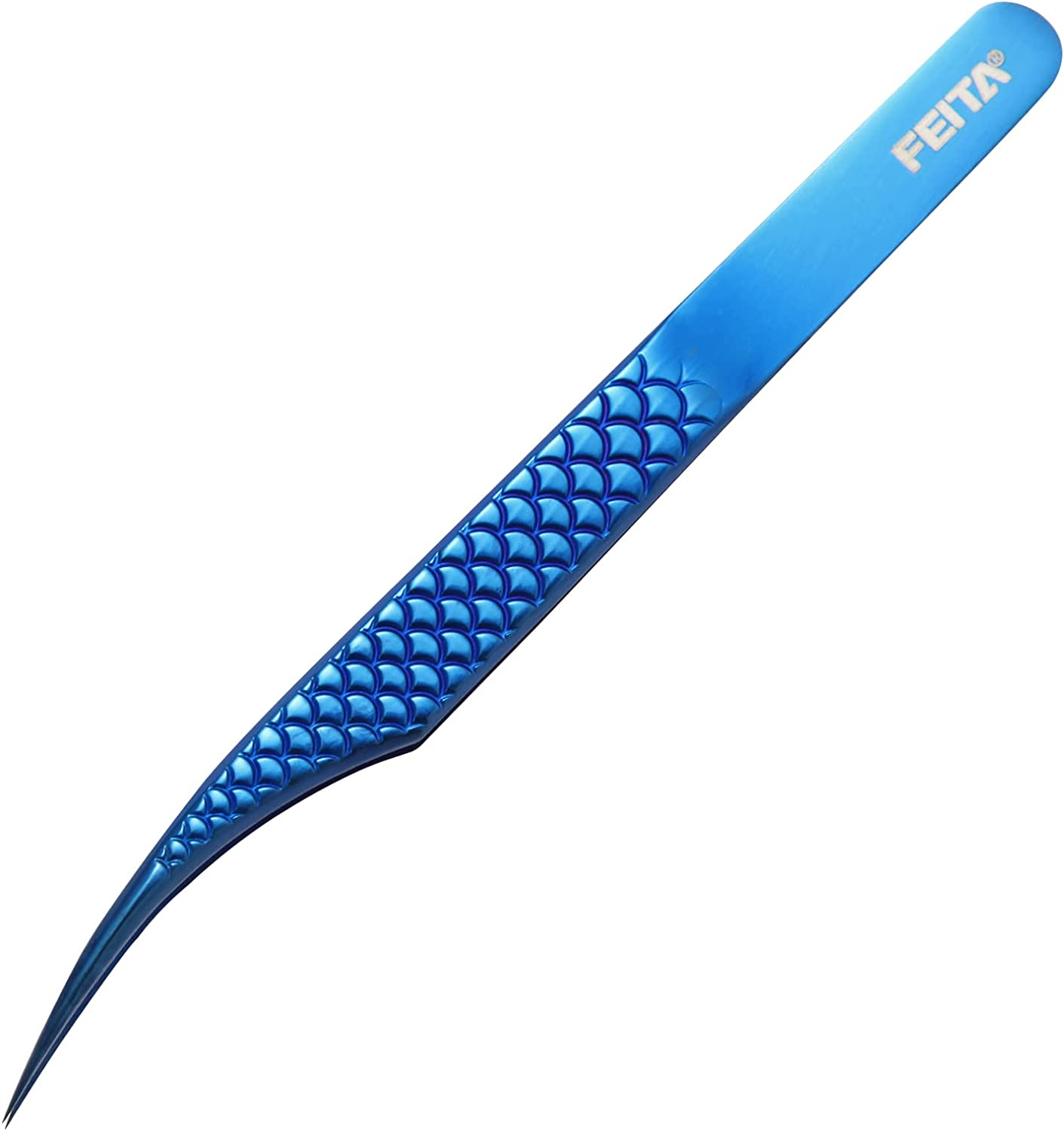 FEITA Diamond Grip Eyelash Extensions Tweezer Lash Precision Tweezers, Japanese Steel Dolphin-Shaped Tip, False Lashes Application Tools, Gold 1Pc