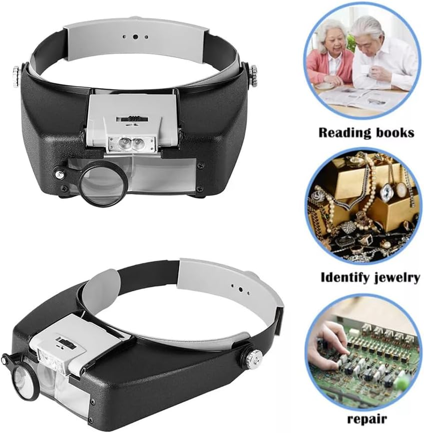 QS108- Head-Mounted Magnifying Glass with LED Light, Magnifier Magnification from 1.5X to 8.0X with a Fixed Dual Lens, Adjustable Angle for Repairs Reading Jewelry image number 6