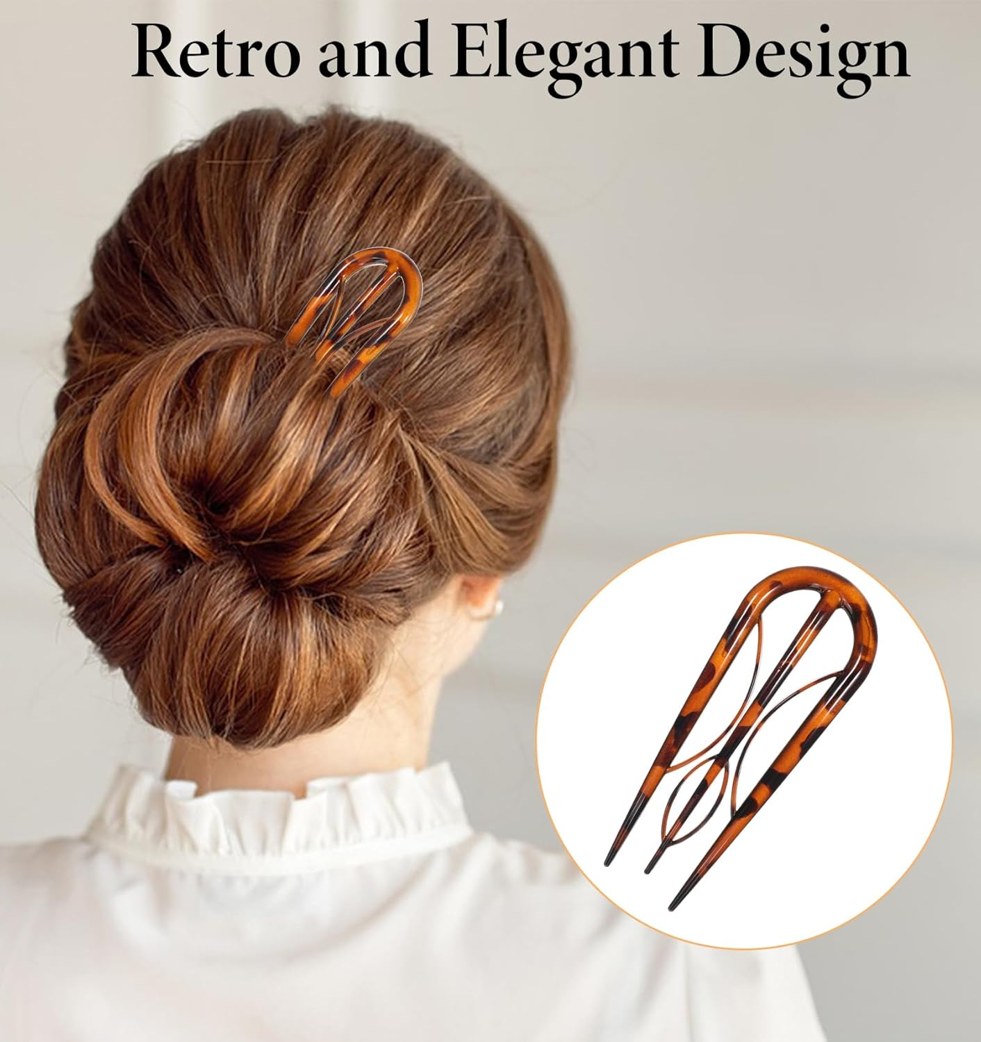 Large French Hair Pin, 4 Pcs French Hair Pins for Women Fine Hair, Plastic Hair Pins, French Twist Hair Clips with 3 Inner Teeth Design for Women, U Shaped French Hairpin & Hair Prong & Forks image number 3