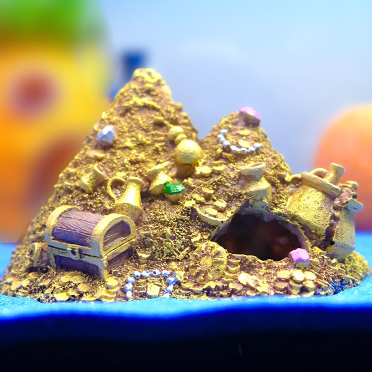 AIMALL Gold Mountain Aquarium Decor, Resin Fish Tank Cave with Vibrant Design, Hiding Spot for Fish & Shrimp, Safe & Non-Toxic Aquascape Ornament image number 1