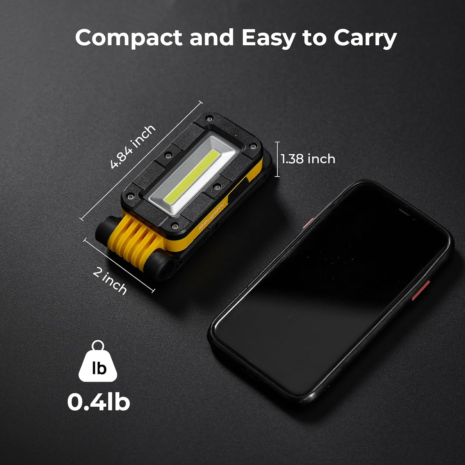 Bougerv WL01 LITE Work Light Rechargeable, 400 Lumens Magnetic Torch, Portable Inspection Light with 180&deg; Rotating Stand & Hook, Multiple Lighting Modes for Car Repair, Camping, Outdoor, Emergency image number 5