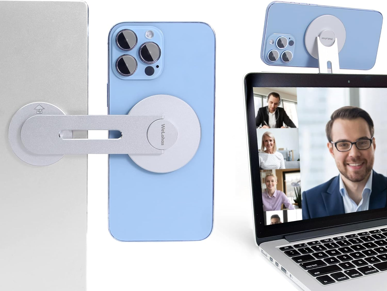 Welohas Magnetic Phone Holder for Laptop,Continuity Camera Mount for Ios 16/Macos 13 Ventura,Suitable for Imac,Desktop Computer,Tesla Model 3/X/Y/S & Iphone 14/13/12,Adjustable Laptop Phone Holder image number 4