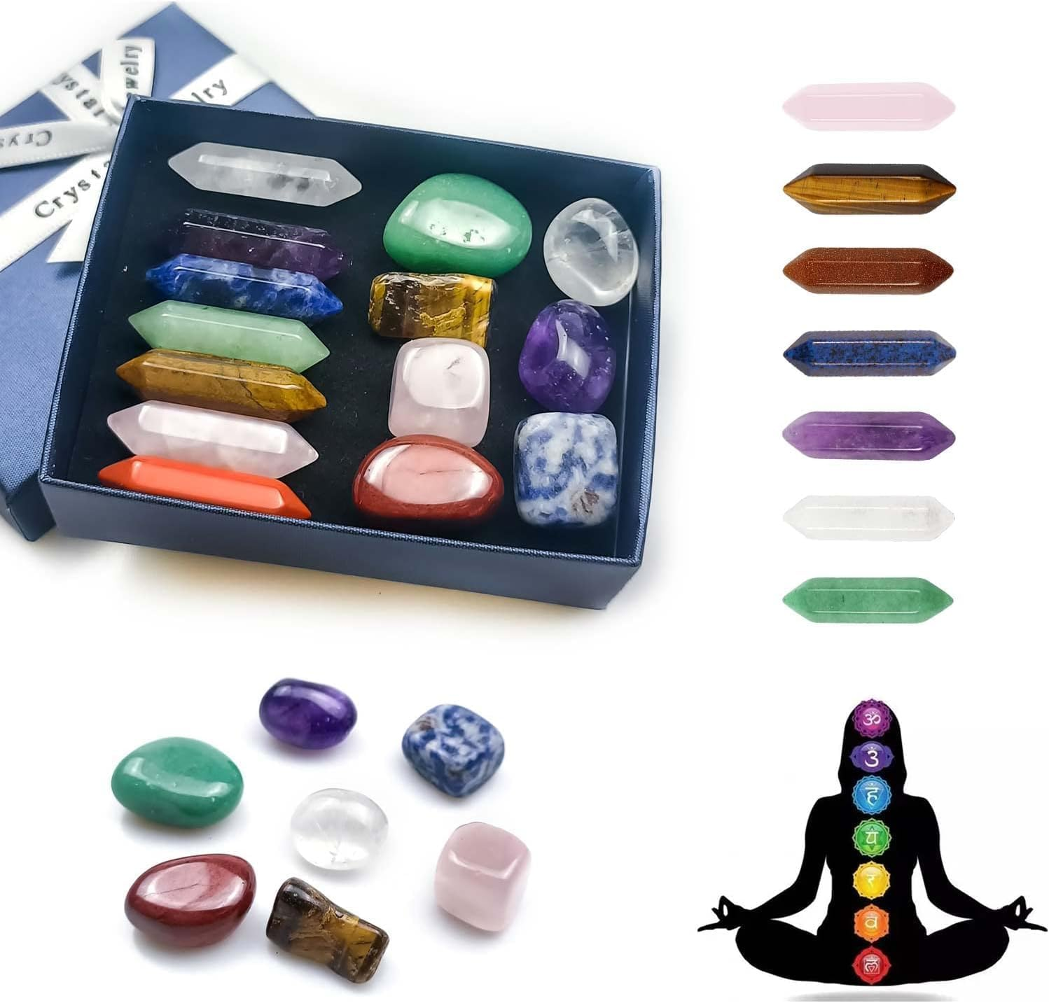 OSYLICT Healing Crystals Chakra Stones Sets,Natural Reiki Healing Crystal Points Gemstone Wand Set for Meditation Crystal Therapy Anxiety Relief Balancing Yoga Crystals and Gemstones for Beginner image number 3