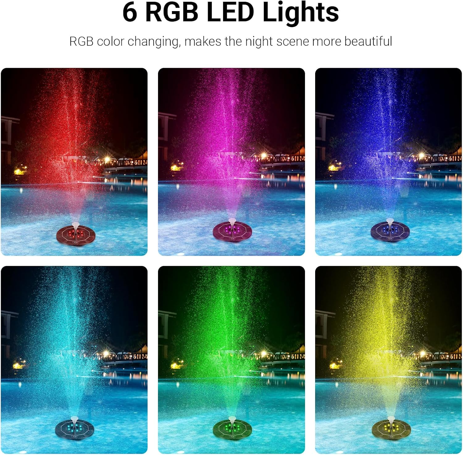 LIWEGHT Solar Fountain Water Pump (16 Cm) with Lights - Garden Decor Floating Pool Fountain for Bird Baths, Ponds, Patios, and Pools image number 3