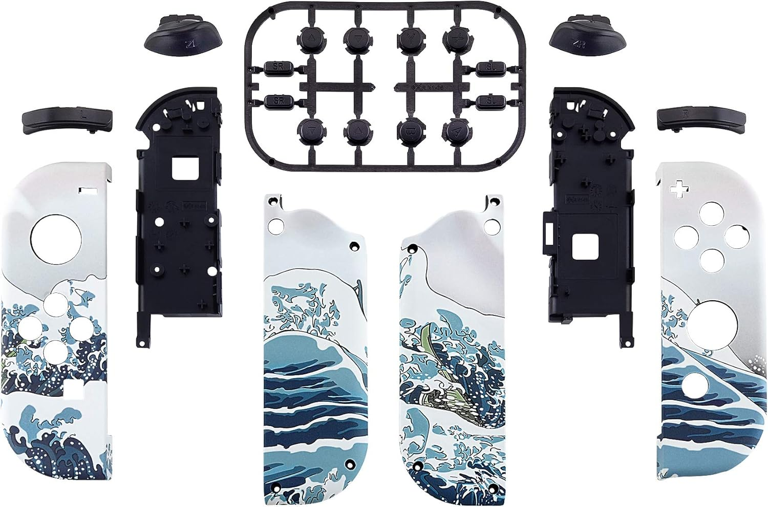 Extremerate the Great Wave Patterned Controller Housing with Full Set Buttons, Soft Touch Grip Replacement Case for Nintendo Switch Joy Con & for Switch OLED Joycon &ndash; Console Shell NOT Included image number 1