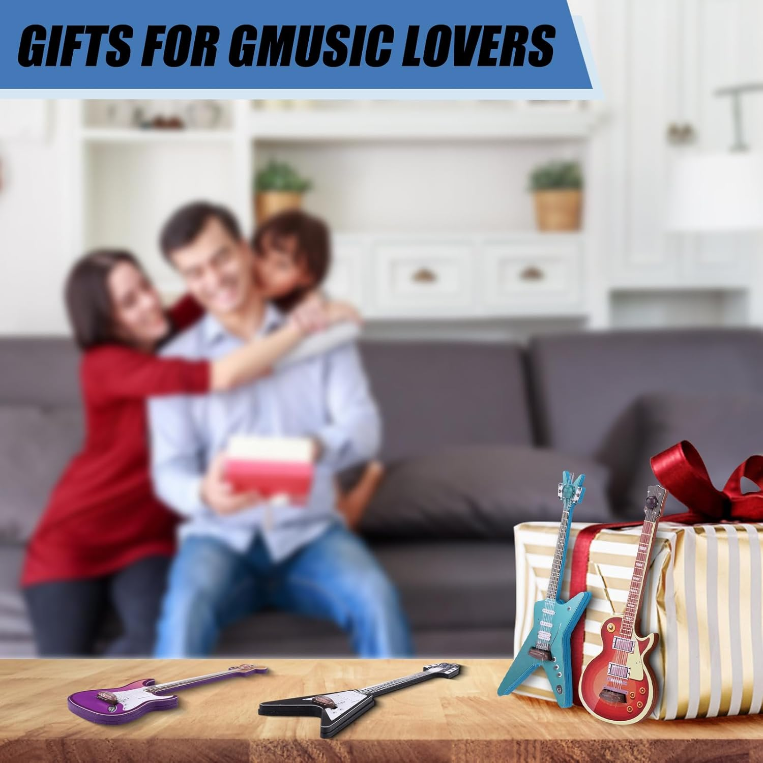 4 Pcs Miniature Guitar Bass Model, Miniature Electric Guitar, 1:12 Scale Mini Wooden Musical Instrument for Dollhouse Accessories, Mini Music Room, Home Decoration image number 5