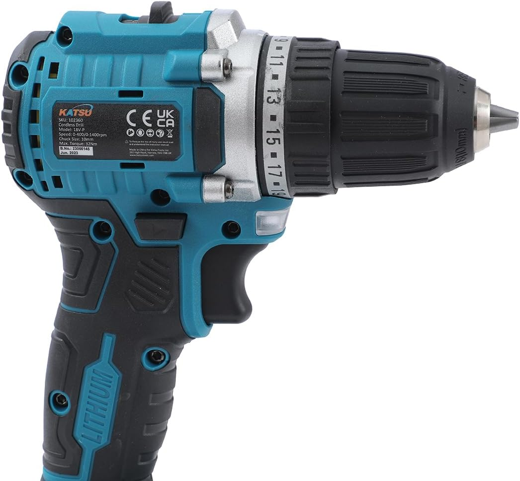 KATSU FIT-BAT 21V Brushless Cordless Drill Driver, 10Mm Keyless Chuck, 2 Gear Speed and LED Light, Ideal for Home DIY Tasks, No Battery and Charger 102360