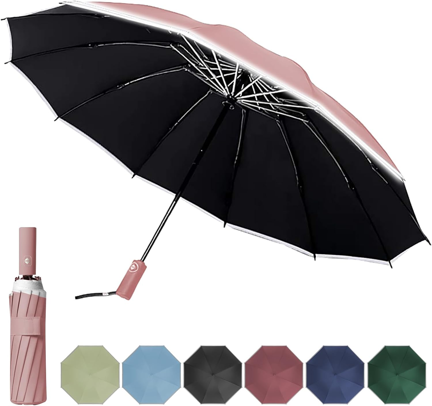 DAWNTREES Travel Folding Umbrella | UPF 50+ 99% UV Protection,Sun UV Umbrella,Sturdy Windproof, Reflective Safety Strip,Compact Auto Open/Close Umbrella for Men Women,Gift Package