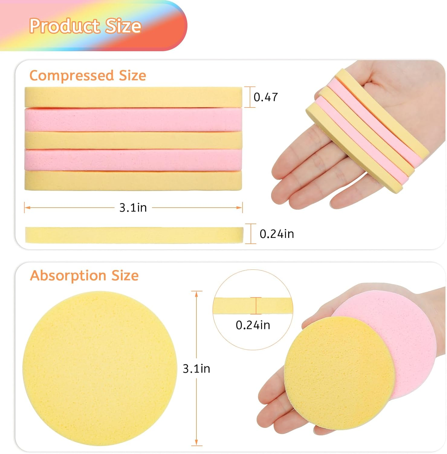 120 Pcs Facial Sponge Compressed, Luxiv Face Cleansing Sponge Estheticians Compressed Makeup Facial Sponge round Wash Face Sponges for Women Compress Exfoliating Removal Sponge (Pink+Yellow) image number 4