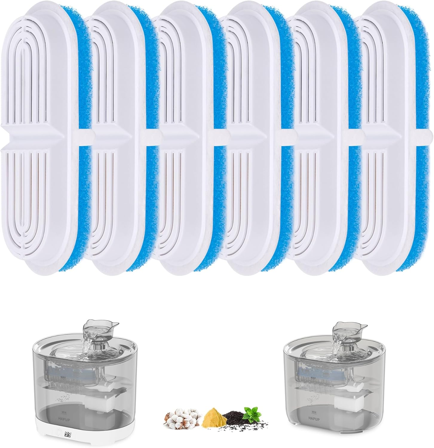 HAPUP Cat Water Fountain Battery Operated Filters 2.2L Cat Fountain Filters Pet Fountain Replacement Filter Oval with Quadruple Filtration System image number 2