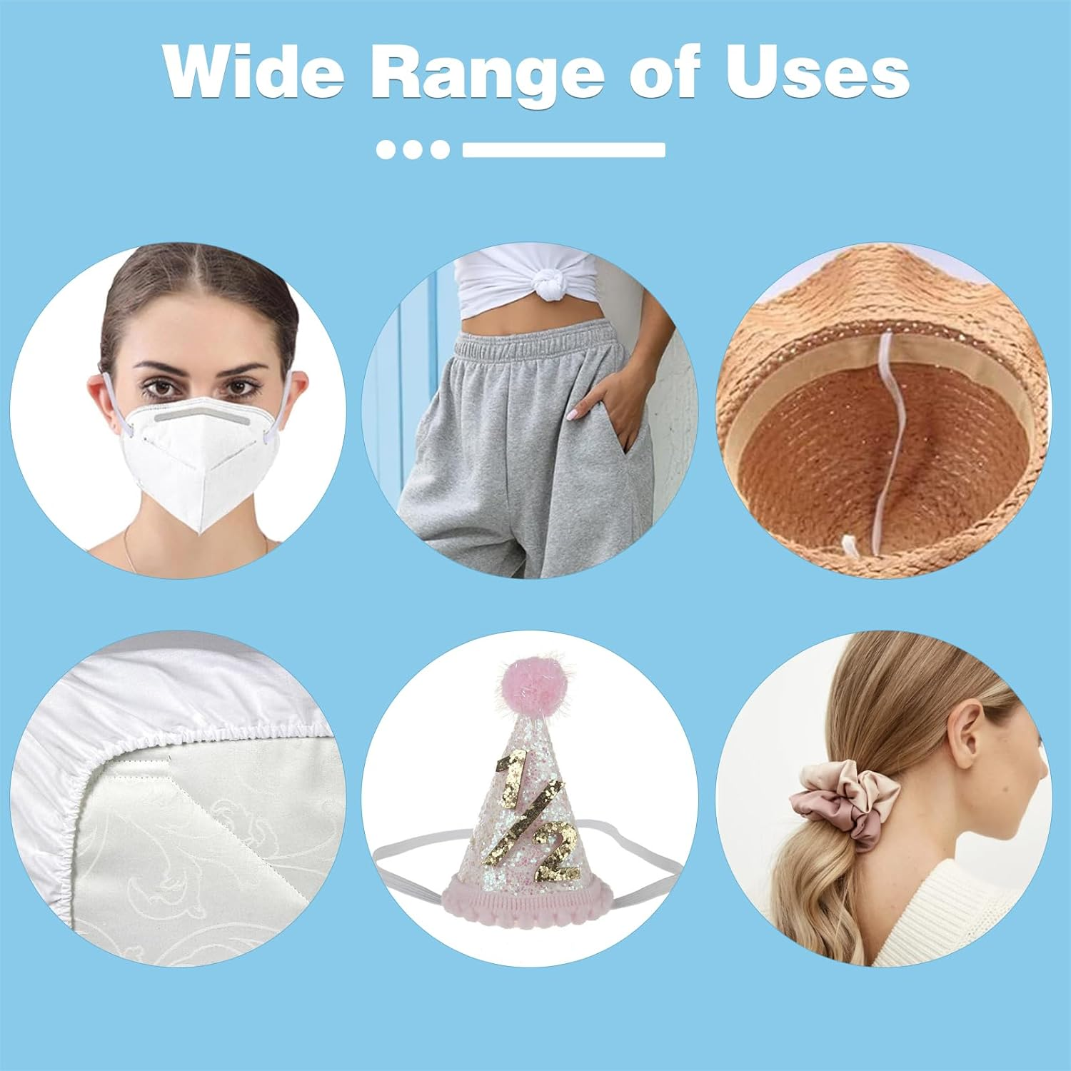 Elastic Band 1/4 Inch Wide 10 Yd, Stretch Strap,High Elastic Cord, for Sewing Crafting Diy-White - Black image number 2