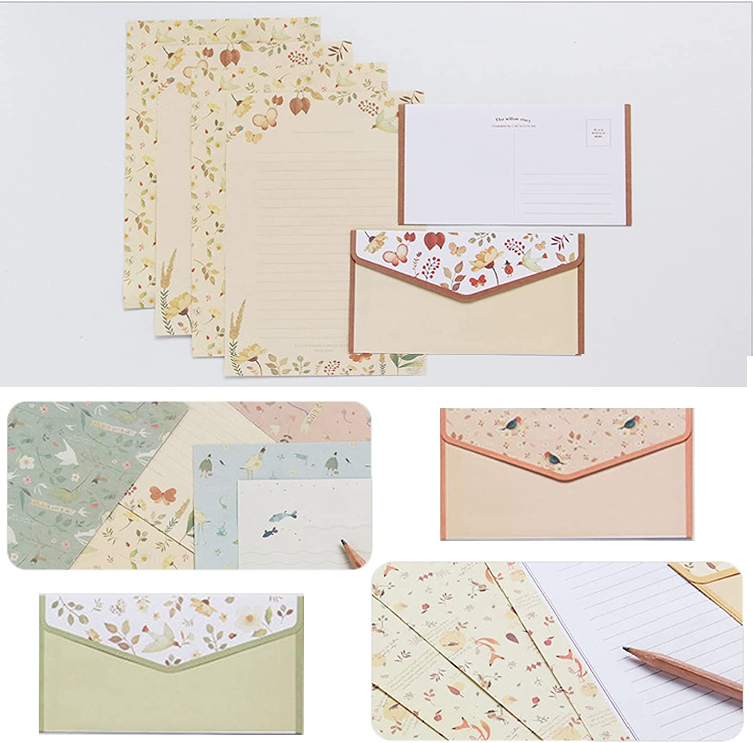 72Pcs Stationery Paper and Envelopes Set Contain 48Pcs Letter Paper 24Pcs Envelopes Double Sided Floral Design Lined Stationary Set for Writing Letters Poem Office School Supplies image number 6