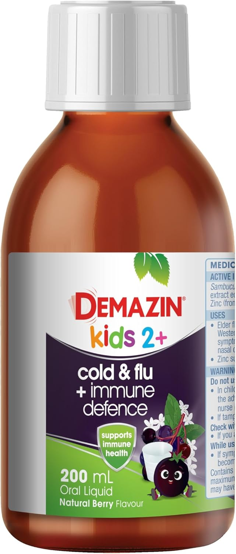 Demazin Cold and Flu + Immune Defence Natural Berry Oral Liquid for 2+ Years Kids 200 Ml