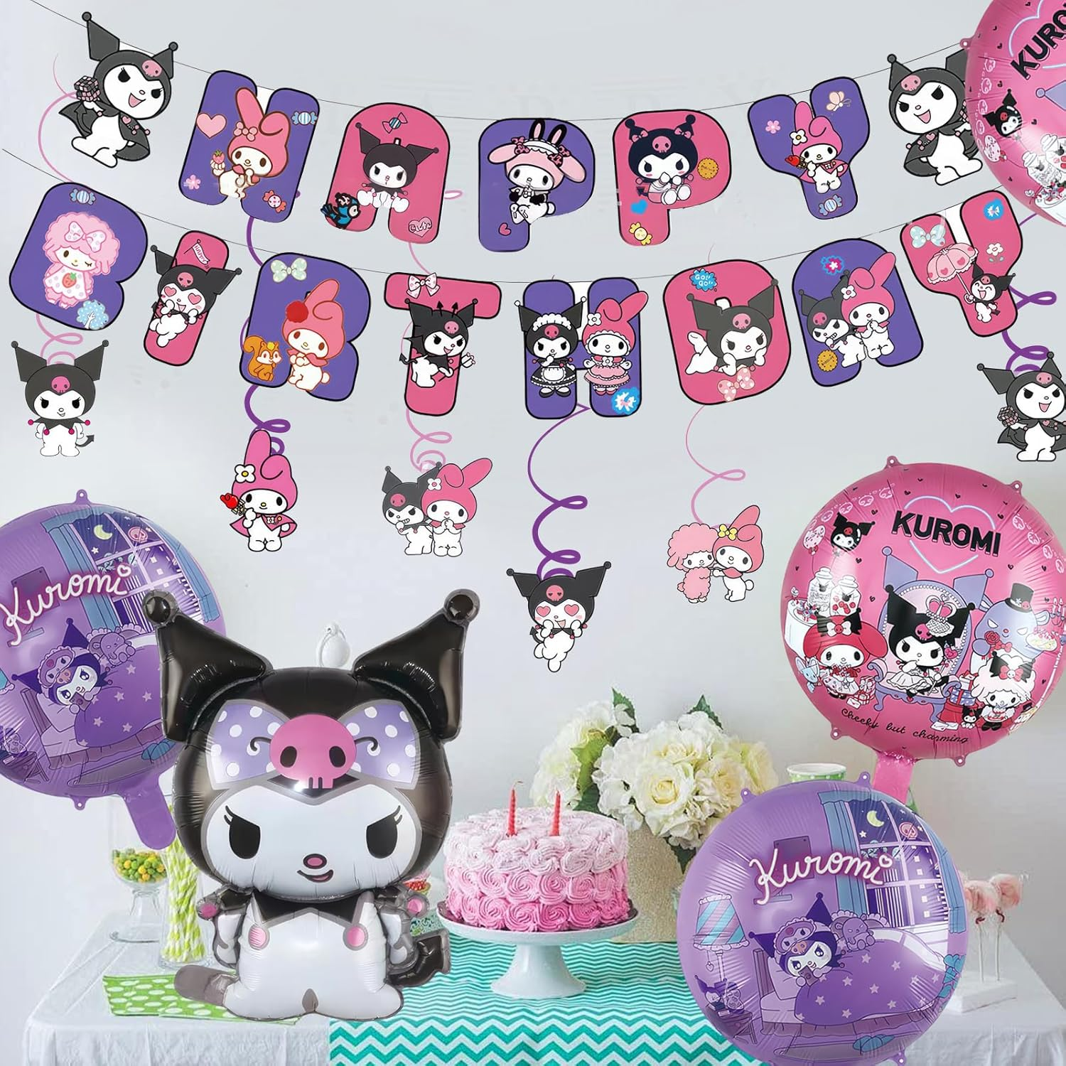 Cartoon Birthday Party Supplies, Cute Birthday Balloons Decoration for Girls, Happy Birthday Banner Larger Aluminium Film Balloons Themed Birthday Party Favor for Kids