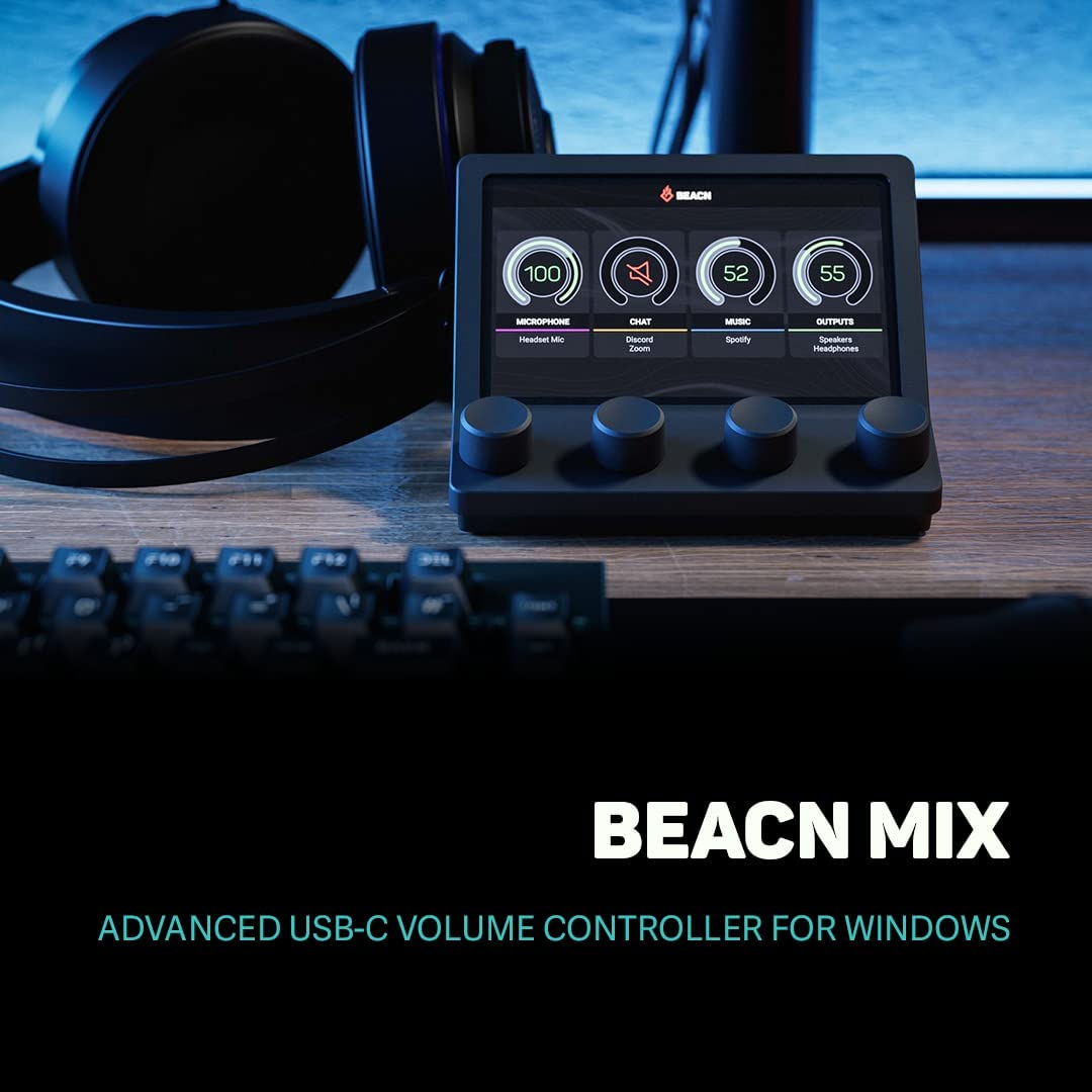 BEACN Mix USB C Audio Controller | Windows and Macos Audio Mixer for Gaming or Work| 4-Channel Audio Control with 5" Full-Color Display & Precision Knobs | Drag-And-Drop Customization (Dark) - Light image number 6