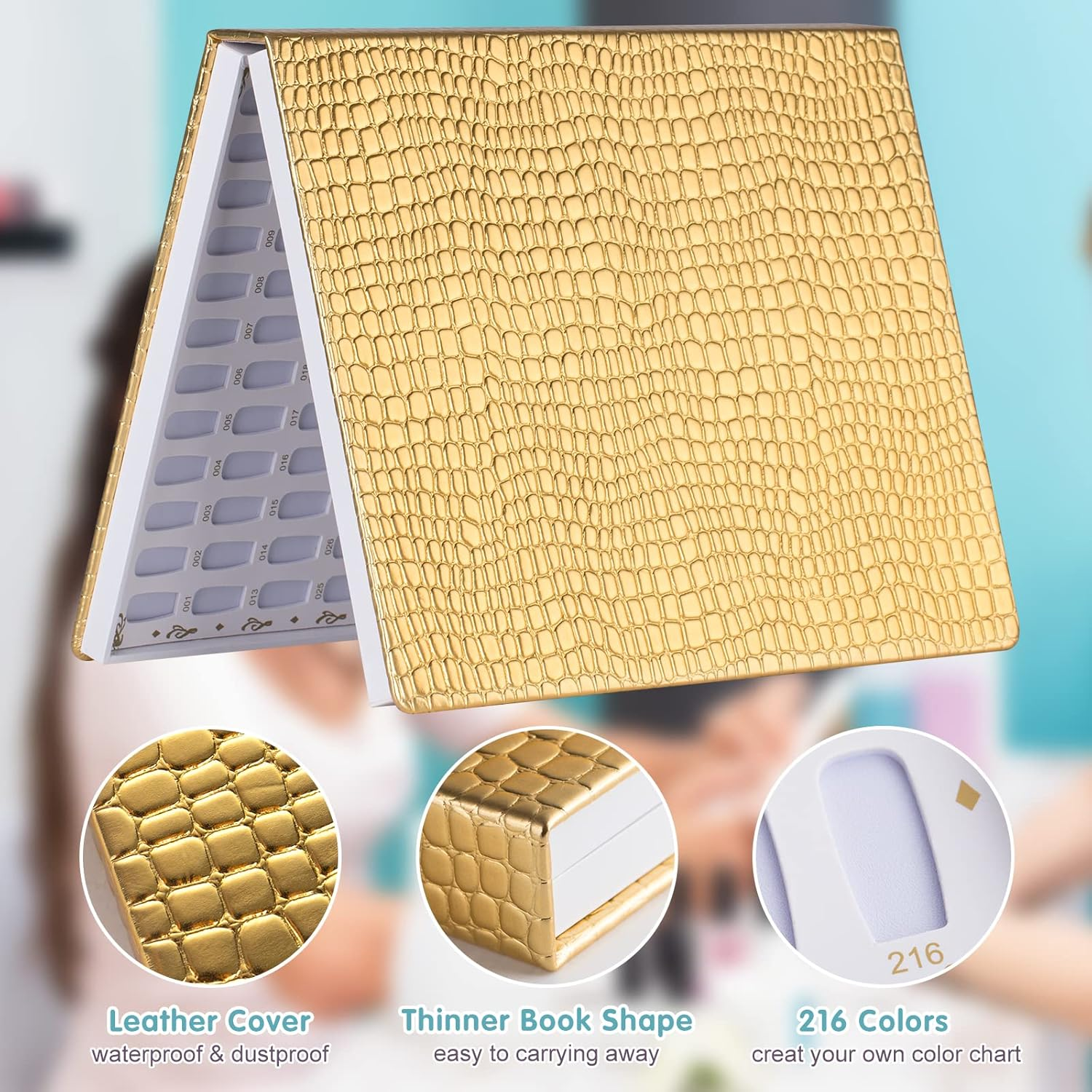 Acycoin2A Professional 216 Nail Colors Chart (Gold) image number 1