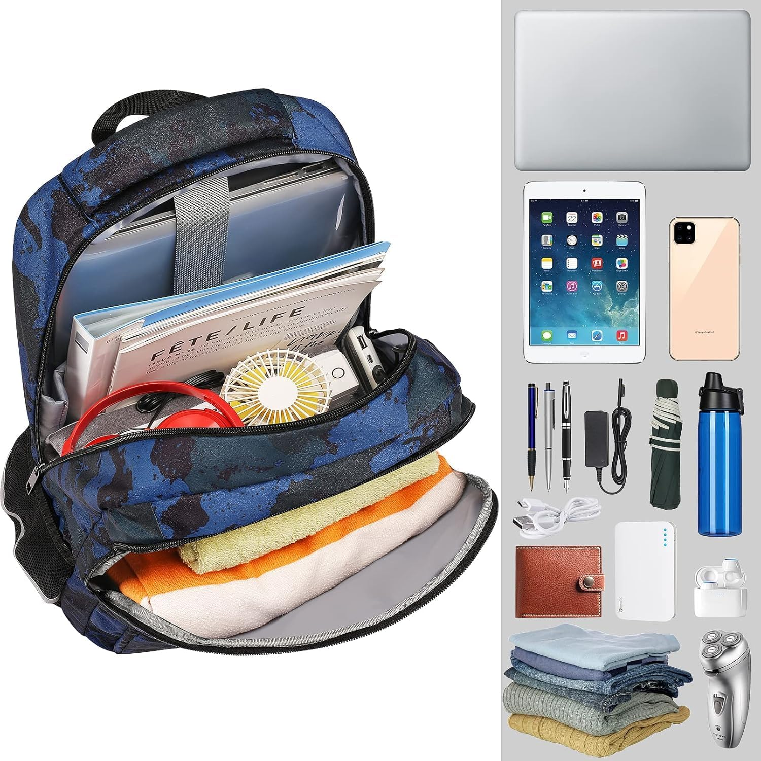 Laptop Backpack for Men, Large Travel Backpack TSA Friendly anti Theft Backpacks with USB Charging Port, Water-Resistant Bag Daypack for Work, 17.3Inch Approved Computer Bookbag & Notebook - Camo Grey image number 4