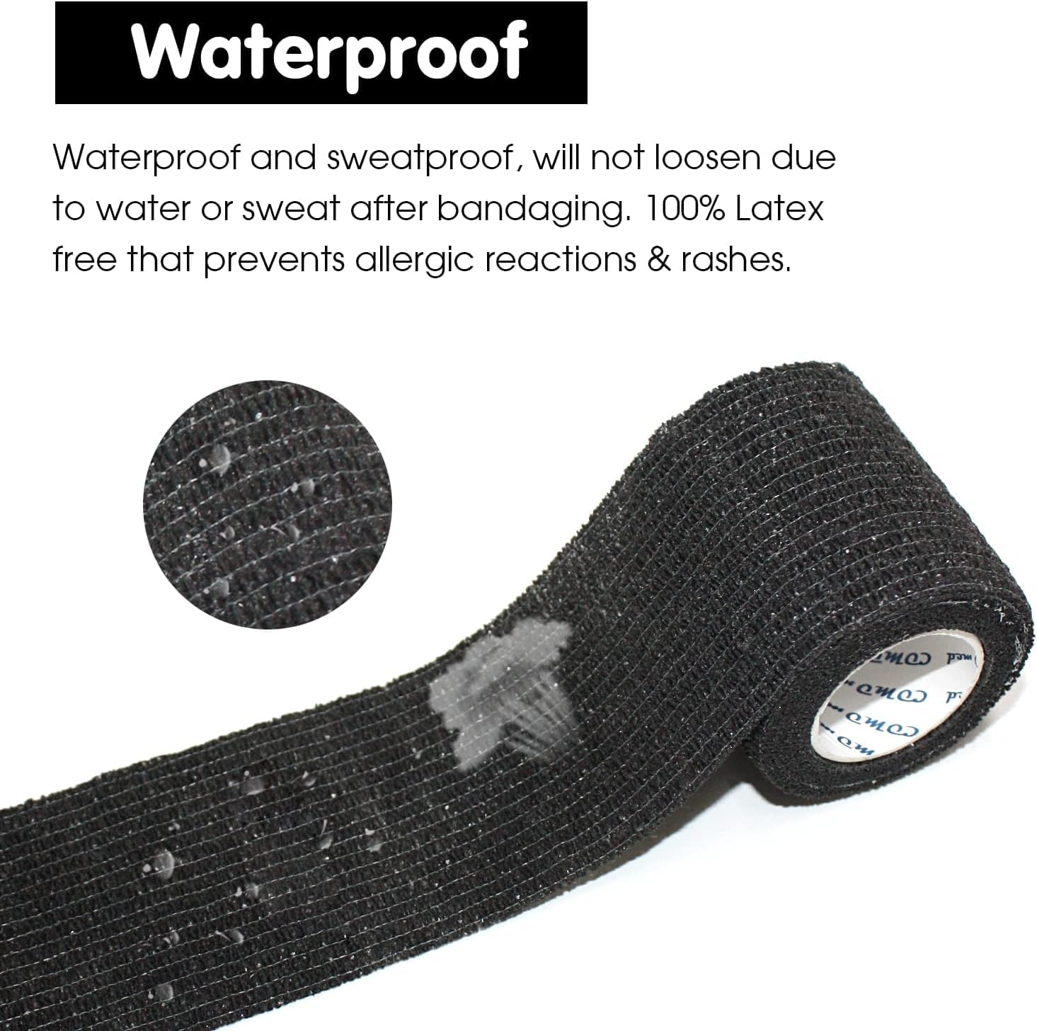 12 Rolls 5Cm*4.5M Elastic Bandage Self-Adhesive Wrap Cohesive Bandage Strong Elastic First Aid Tap Professional for Sports,Wrist,Ankle (Black) image number 5