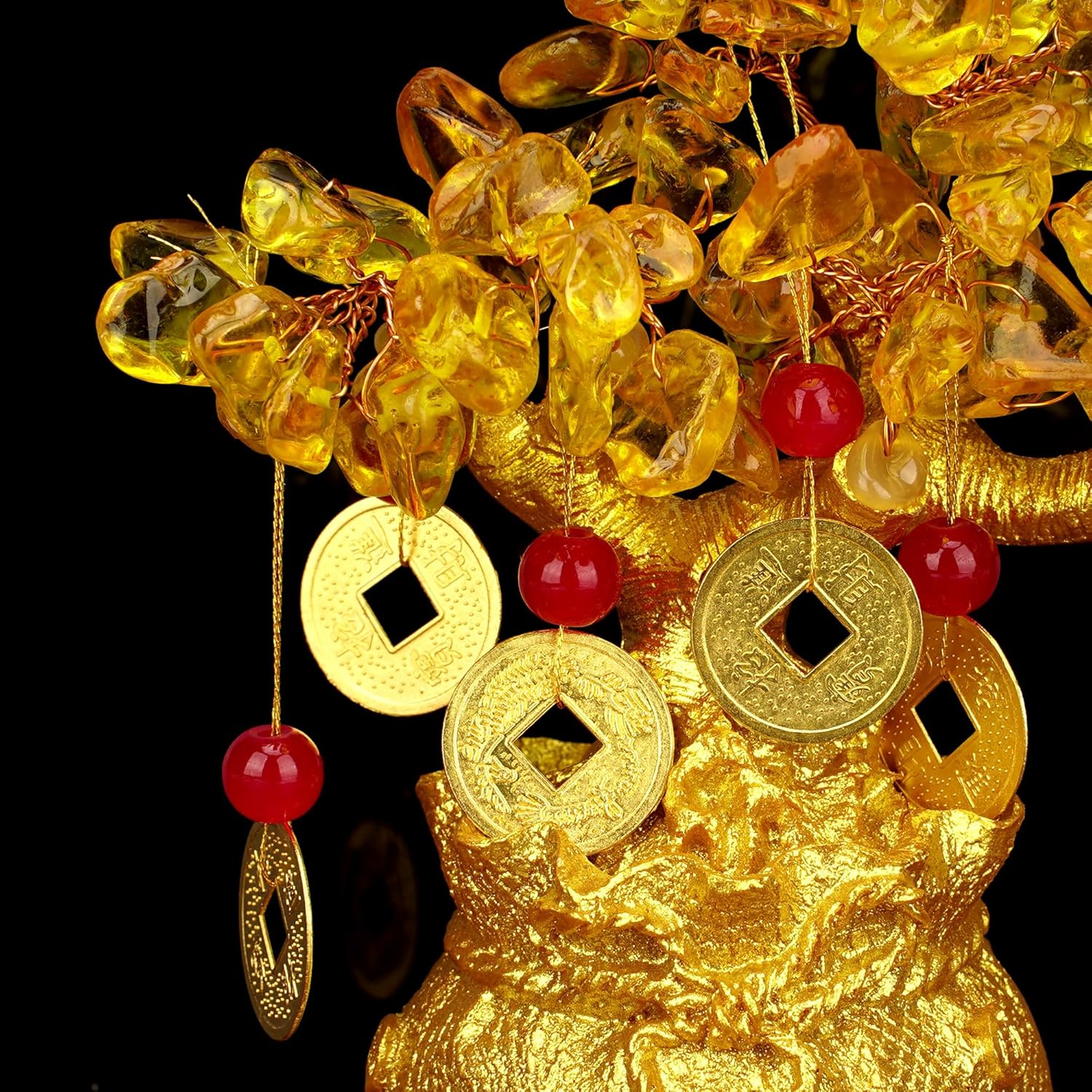 Green Aventurine Money Tree &ndash; Feng Shui Wealth Prosperity Golden Bag Bonsai Lucky Gemstone Home Office Decor (14Cm Height) - Purple image number 7