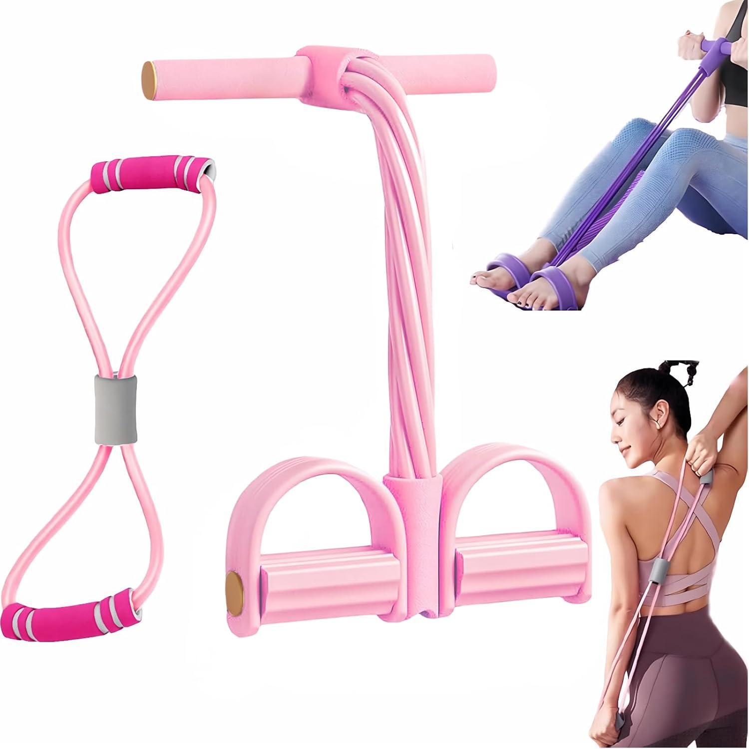 21 Fitness Resistance Bands-6 Tube Pedal Ankle Puller with Figure 8 Exercise Bands,Multifunction Tension Rope,Natural Latex Fitness Bands for Strength Training, Tummy, Waist, Arm, Leg Slimming