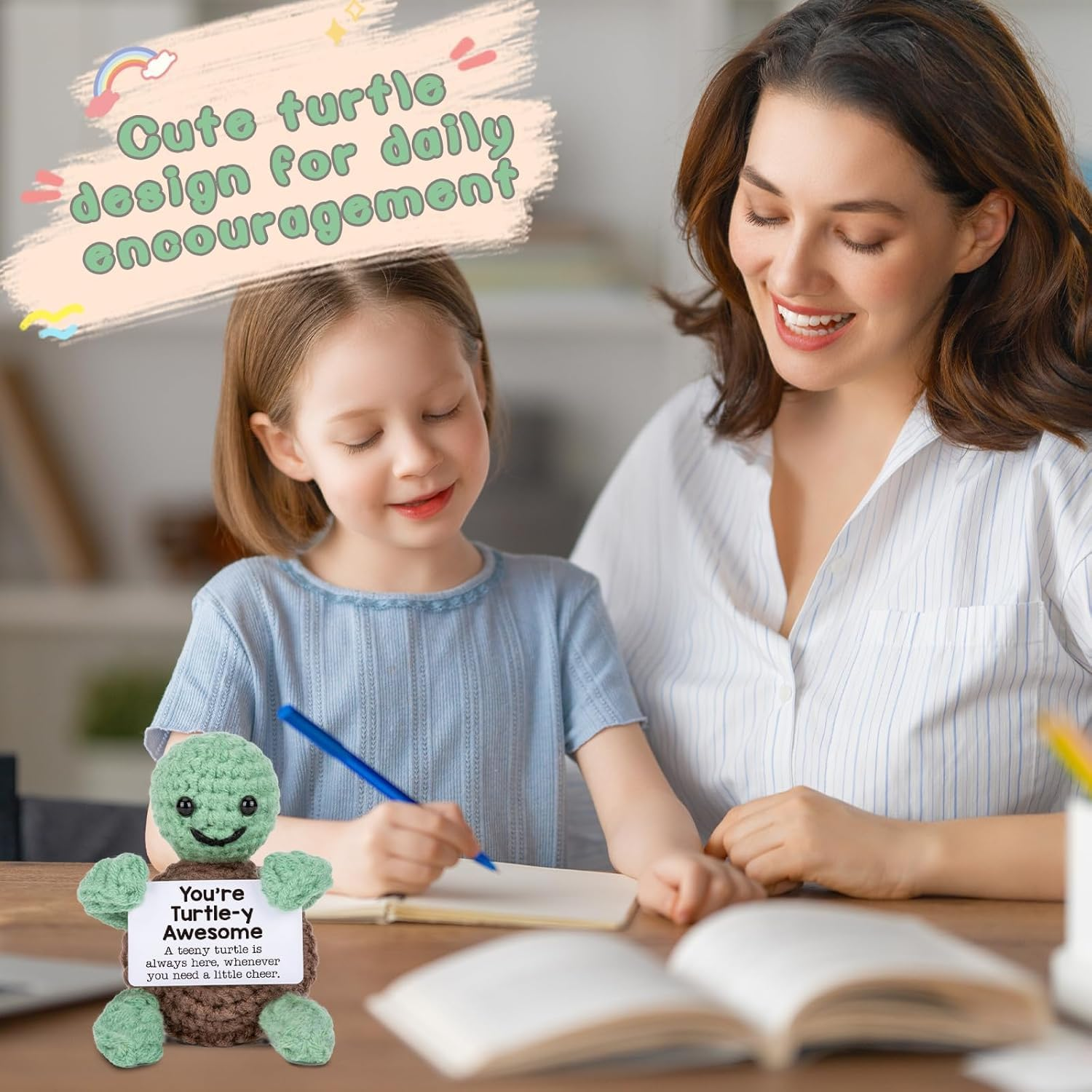 Handmade Mini Crochet Turtle Plush - Australian Wool Stress Relief Companion with Inspirational Card | Birthday, Mother'S Day, Cute Desk Decor for Kids, Adults(6X9Cm) (You Are Turtle-Y Awesome 1) image number 2