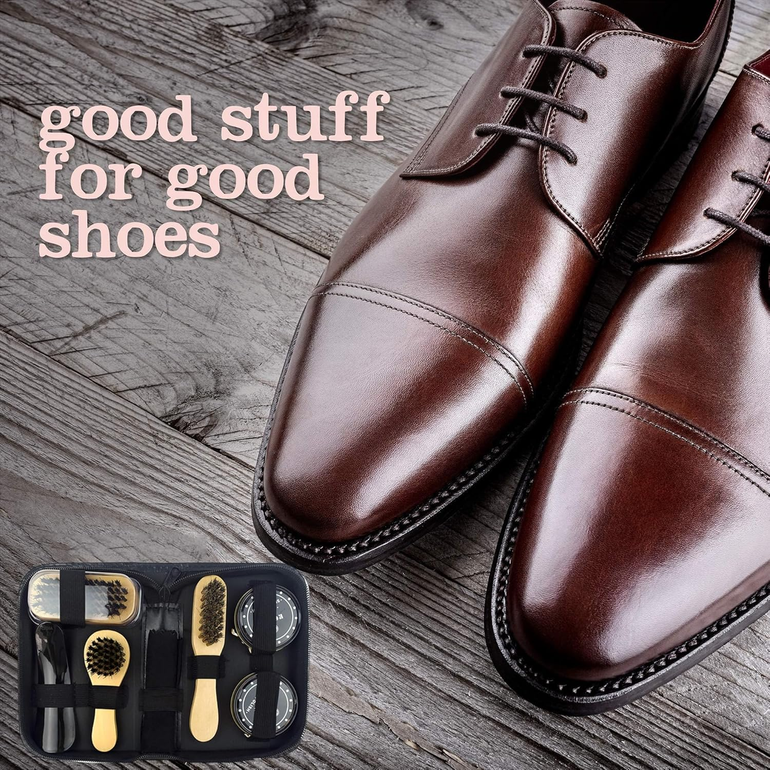 8 PCS Shoe Polish Kit,Portable Travel Shoe Shine Brushes Set with Zipper Bag Care Shoe Shine Tools,Design for Long Use,Practical Cleaning Applicator for Shoes/Wallets/Car Seats/Furniture - Brown image number 5