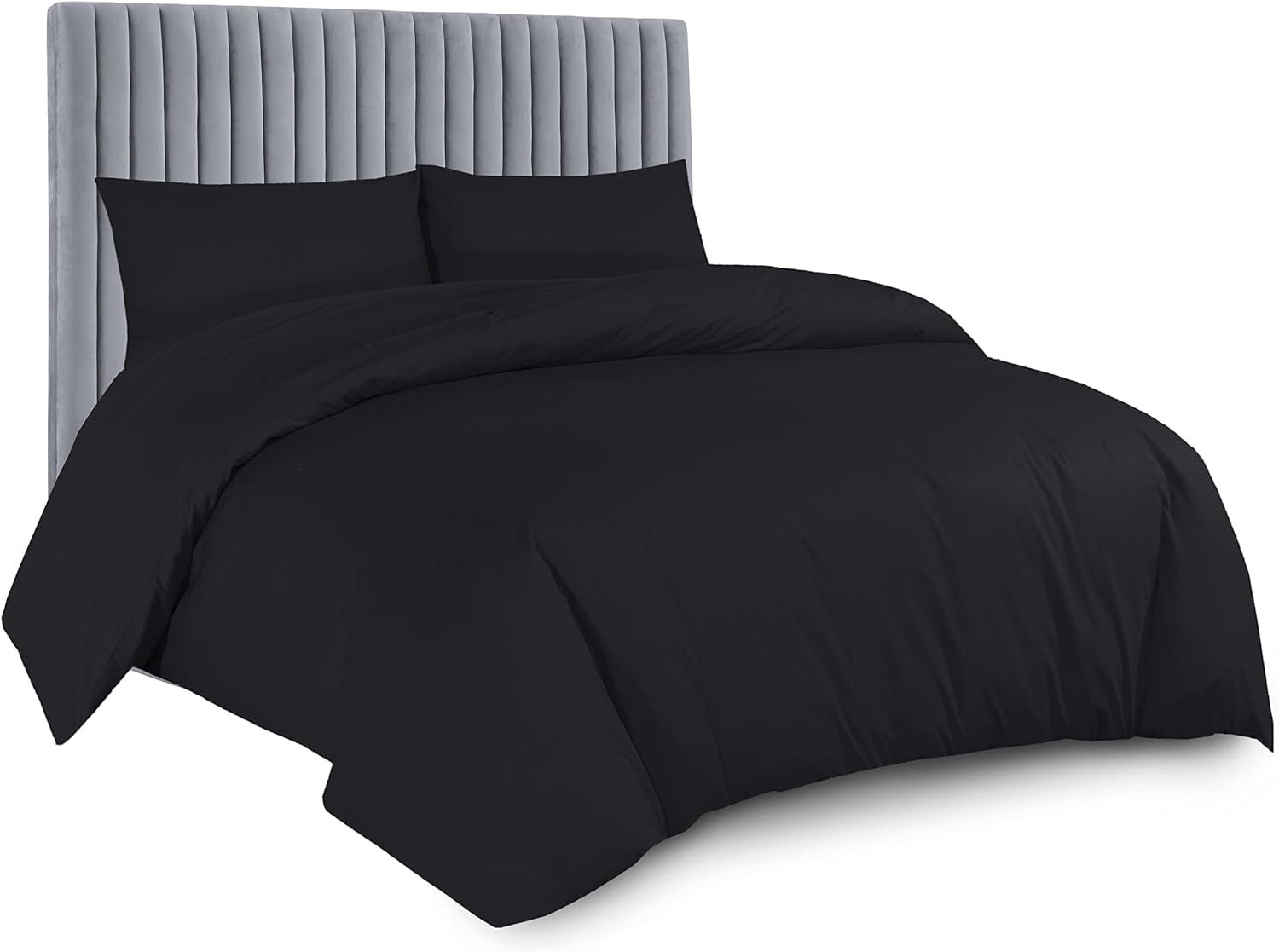 AATH COLLECTION Duvet Cover Set, Single to Super King Size Egyptian Cotton with Pillow Cases, 100% Long Staple Soft Cotton, Easy Closure (King, Black)