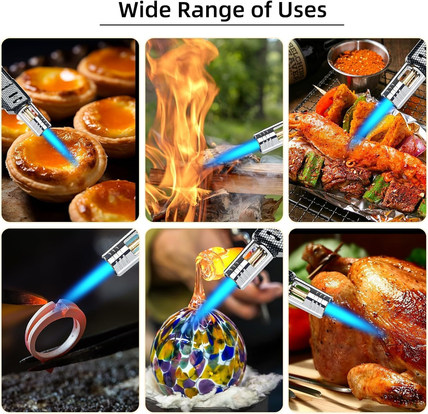 Windproof Torch Lighter,Adjustable Flame Refillable Butane Gas Lighter with Continuous Flame Lock,Kitchen Cooking Refillable Torch Lighter, Butane Gas Is Not Included (Fiber Black) image number 6