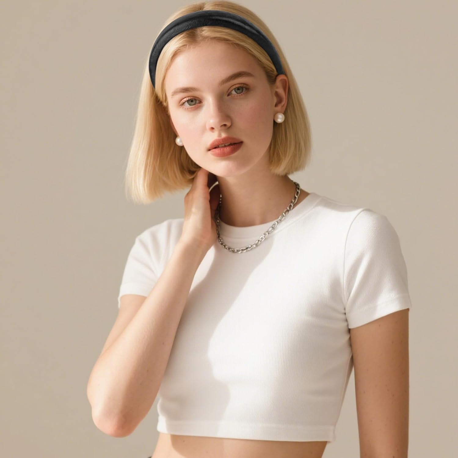 Pruadeor Pack of 2 Leather Headbands, Women'S Fashionable Hair Band for Women, Hair Accessories image number 3