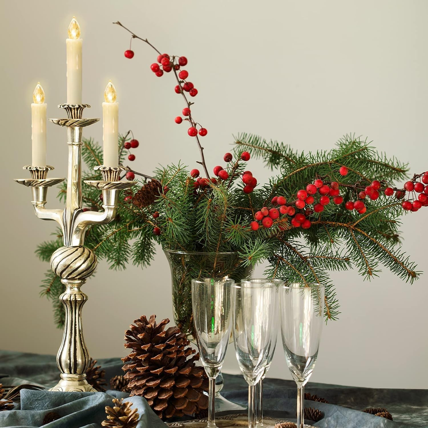 Massiupply Flickering Flameless Window Candle LED Christmas Tree Candle Lights Warm White Battery Operated Electric Taper Candles with Remote Perfect for Home Garden Wedding Parties Decor 12 PCS Ivory image number 6