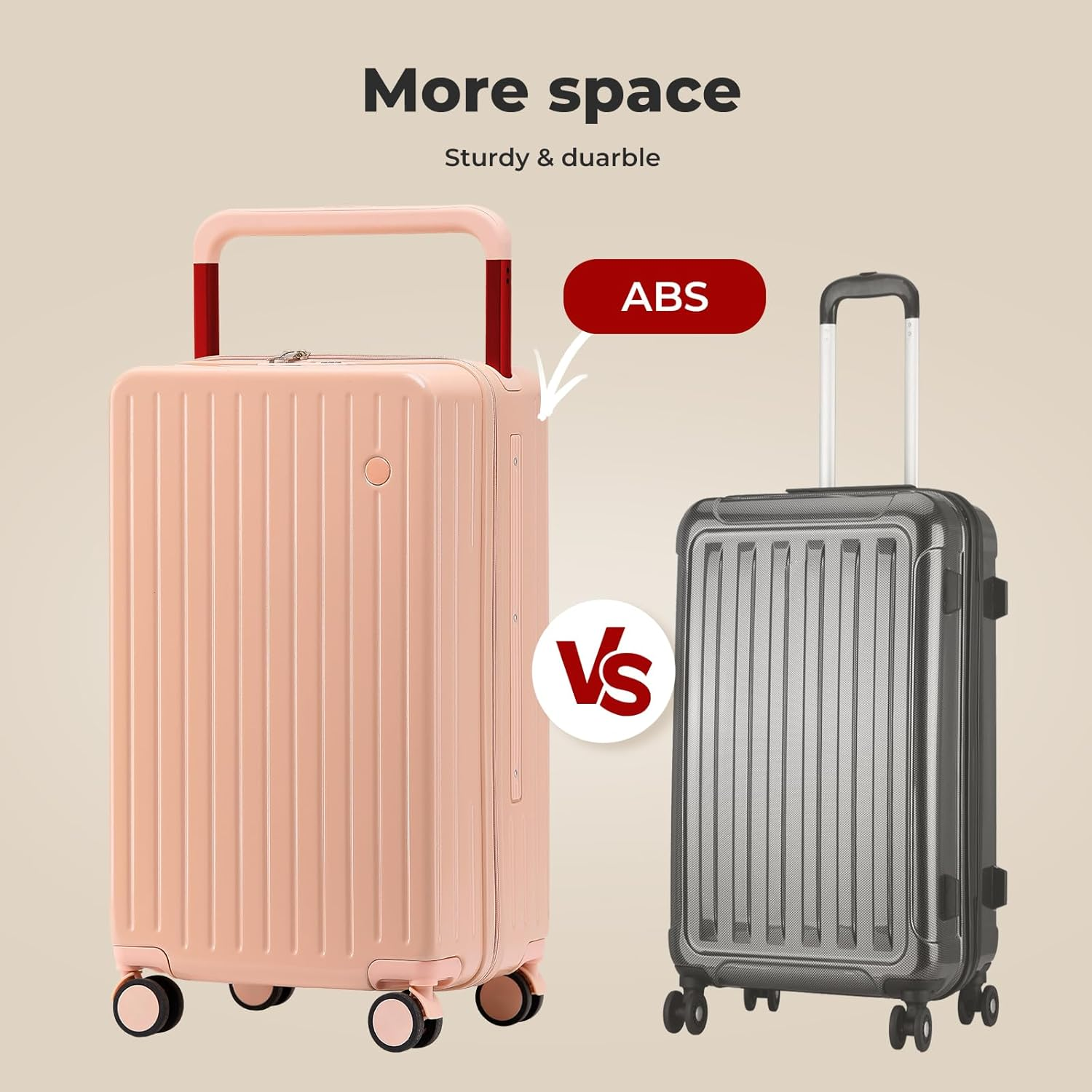 Slimbridge Carry-On Luggage, 20" Wide Handle Rolling Suitcase for Travel, ABS Hard Shell Travel Luggage with Built-In Lock, 360&deg; Spinner Wheels, Business Carry on Suitcase, Pink image number 6