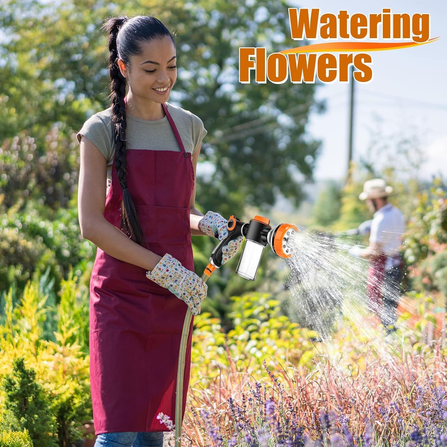8-In-1 Garden Hose Nozzle Sprayer, Dog Wash Attachment with 100Cc Soap Dispenser, Brush, Orange image number 1