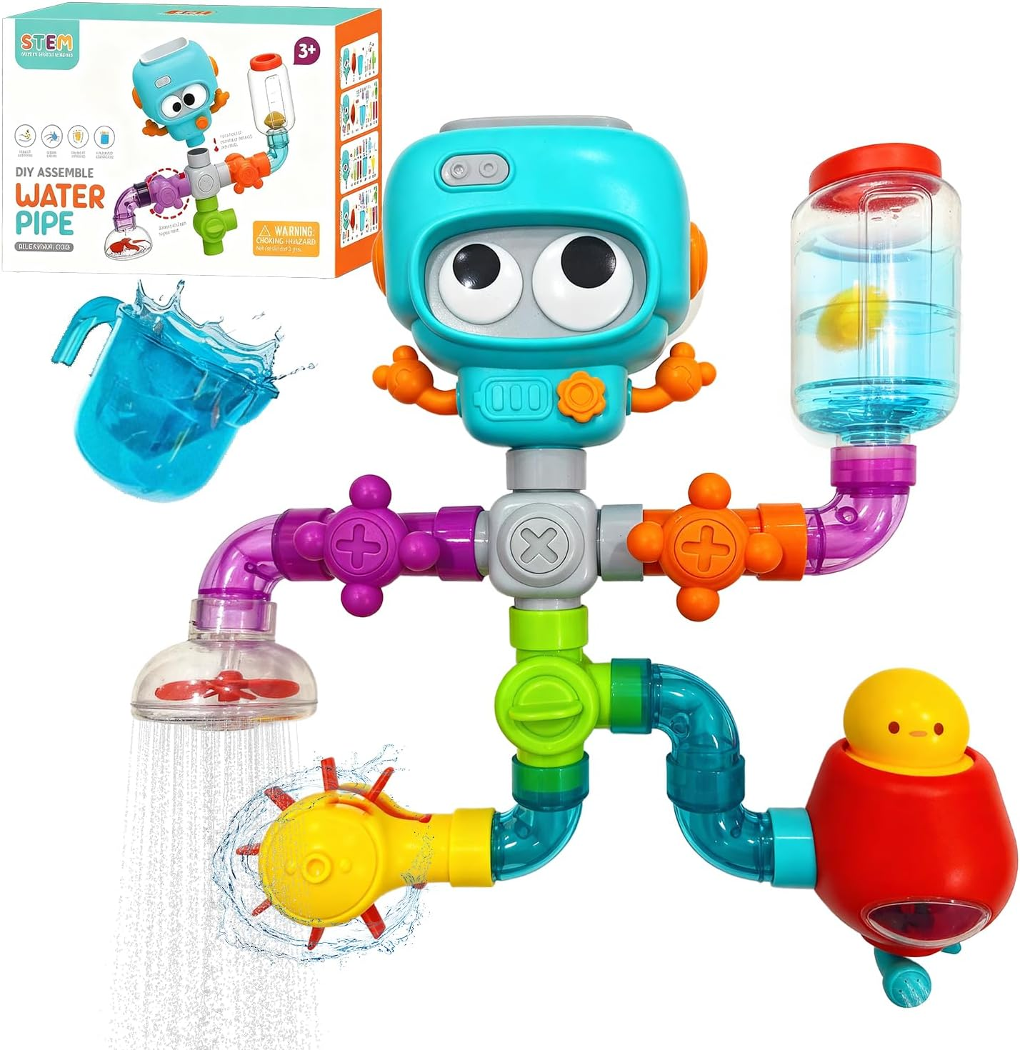 Wukon Baby Bath Toys for Toddlers - Waterworks Pipes Bath Toy for Kids Ages 3-8 with Suction Cups, Baby Bathtub Toy with Interactive Features for Cognitive Development Learn Gift for Boys Girls
