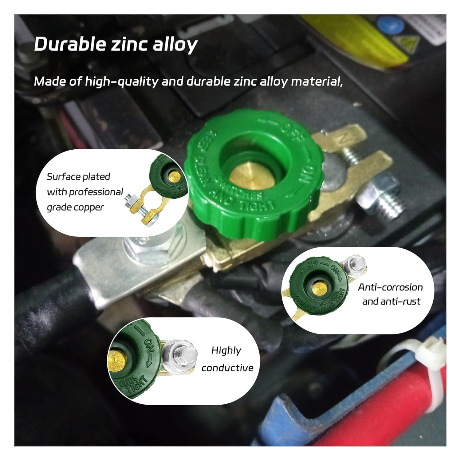 2 PCS Top Post Battery Quick Disconnect Switch, Auto Battery Master Switch Isolator for Power Disconnect Cut Off, Vehicle Terminal Kill Switch for 12V 24V Car Boat Truck RV image number 5