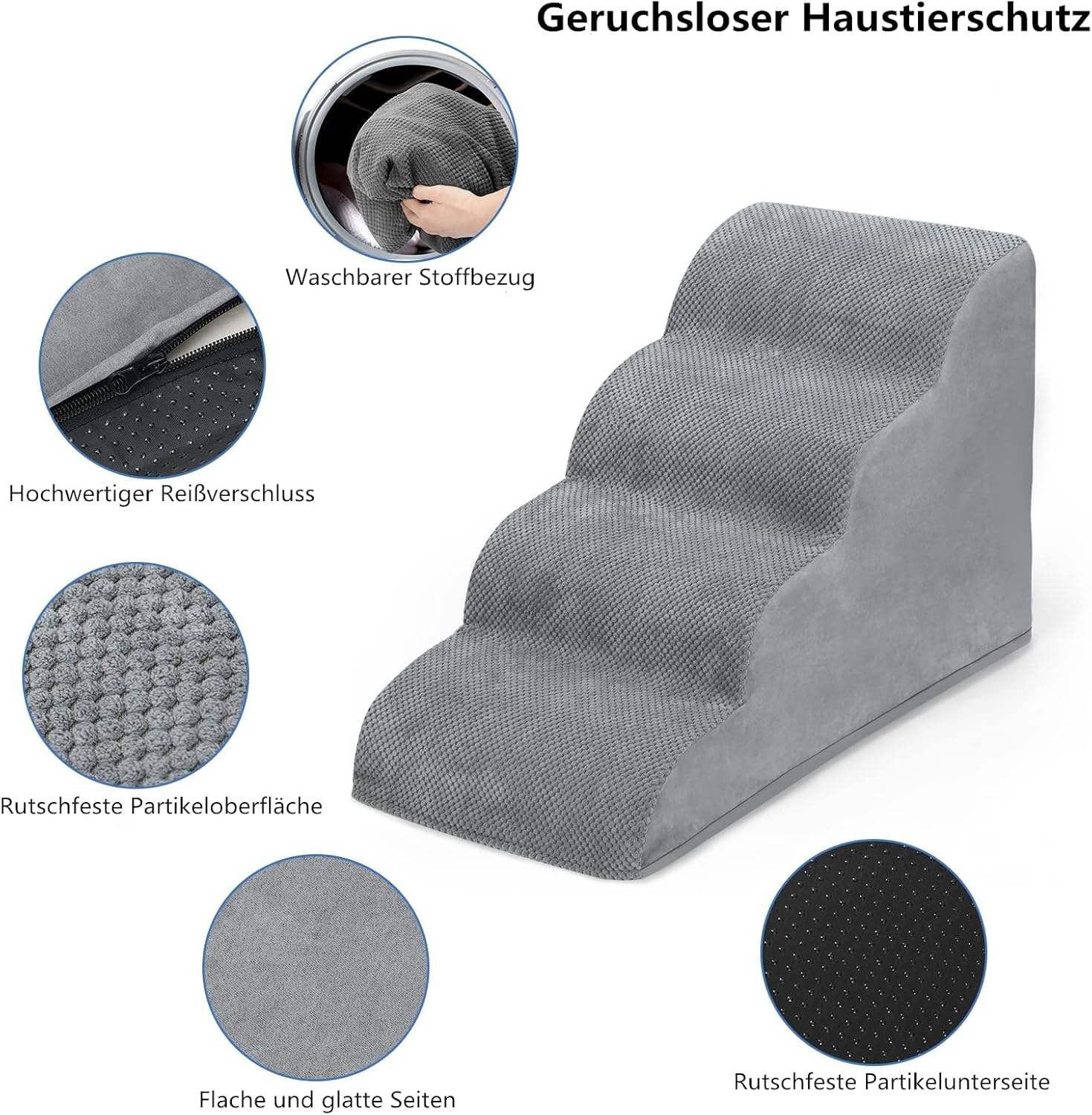 4 Steps Dog Stairs for Bed/Couch, LIANTRAL Pet Stairs with Durable High Density Foam & Washable Cover and Pet Hair Remover Roller, Reduces Stress on Animal Joints image number 6