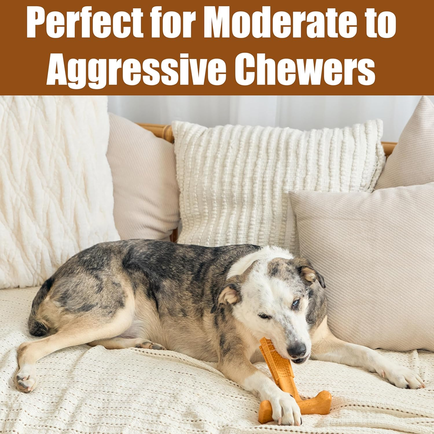 Bambone plus 7" /Dog Toys for Aggressive Chewers | Dog Chew Toy | Bone | Chew Toys for Aggressive Dogs | Interactive Dog Toy/Peanut Butter Flavor image number 2