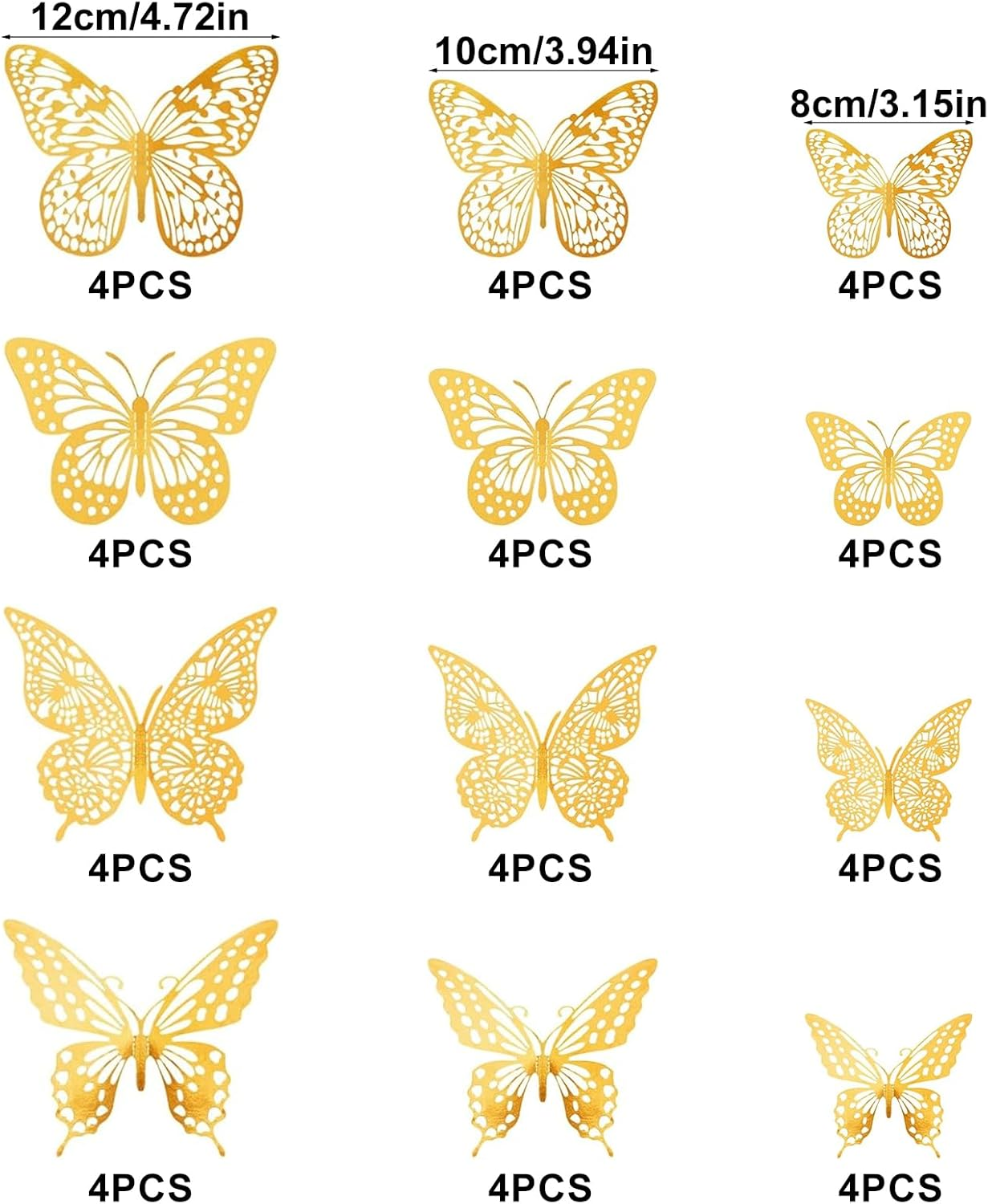 48 Pcs 3D Butterfly Wall Decor,Gold Butterflys Decorations for Birthday Decoration Butterfly Party Decorations Cake Decorations,Wall Stickers,Removable Stickers 4 Styles 3 Sizes,(Gold) image number 2